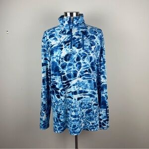 Ocean + Coast Blue White Aqua Water Aquatic Long Sleeve Quarter Zip Top Medium